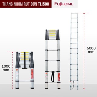 Thang nhôm đơn rút gọn, nhập khẩu FUJIHOME TLI500 cao 5m - Hợp kim nhôm cao cấp - Bảo hành 24 tháng