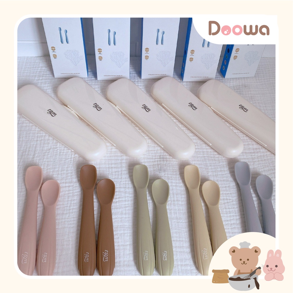 Set 2 thìa ăn dặm cao cấp silicon kèm hộp cho bé TGM Hàn Quốc