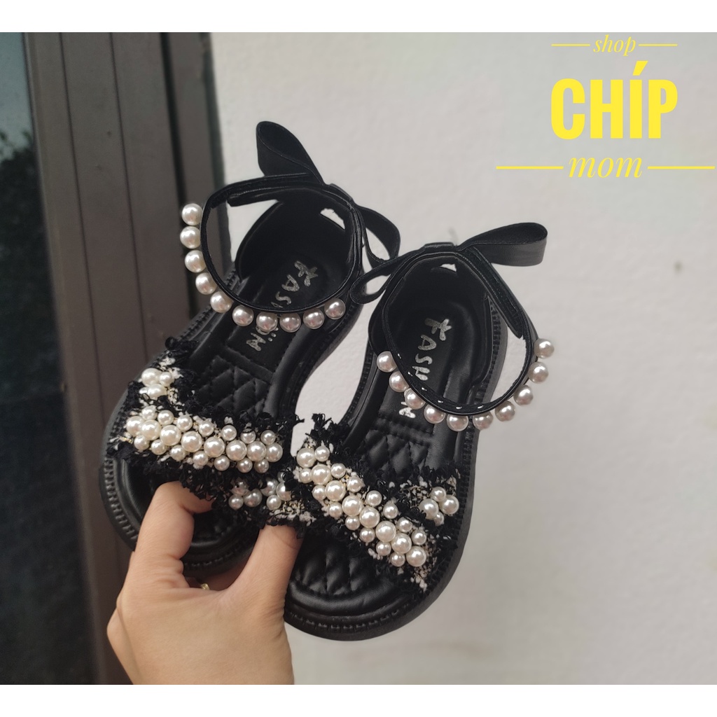 sandal bé gái dép quai hậu cho bé ren đính ngọc nơ sau xinh xắn công chúa siêu nhẹ êm chân QCCC 116 ( ảnh thật )