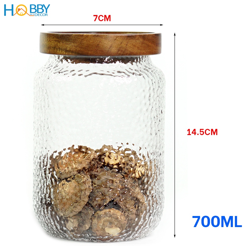 Hủ đựng gia vị thủy tinh nắp gỗ HOBBY Home Decor HTL1 nắp kín 3 size