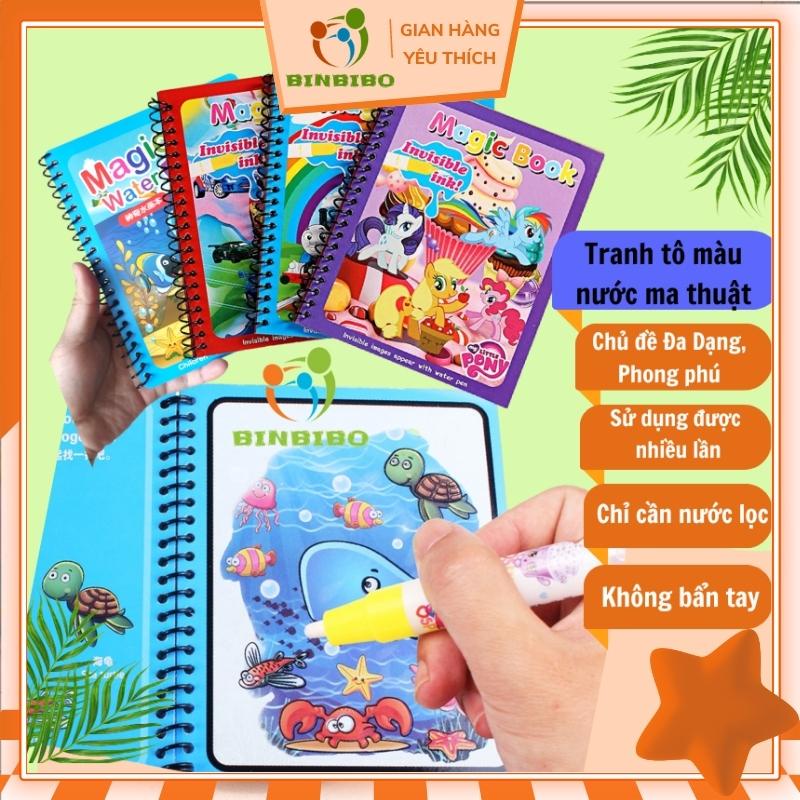 Tranh tô màu nước thần kỳ (Tặng Bút) chỉ cần dùng nước và tái sử dụng được nhiều lần cho bé - Binbibo