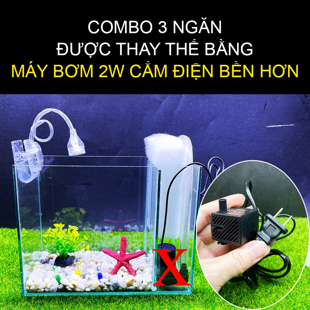 Combo Hồ Cá mini 20*10*15cm + Phụ Kiện Đèn Lọc Cây Sỏi Trang Trí Bể Cá ...