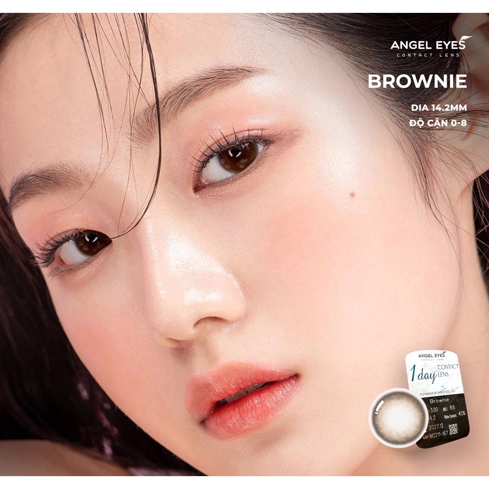 Lens 1 ngày màu có độ cận gồm 2 màu nâu & xám siêu ẩm nhãn hiệu Angel Eyes Hàn Quốc - Đường kính 14.2mm - Độ cận 0-8