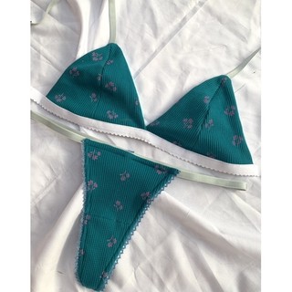 #79 Set đồ lót áo bralette hoa nhí xanh không gọng, mút