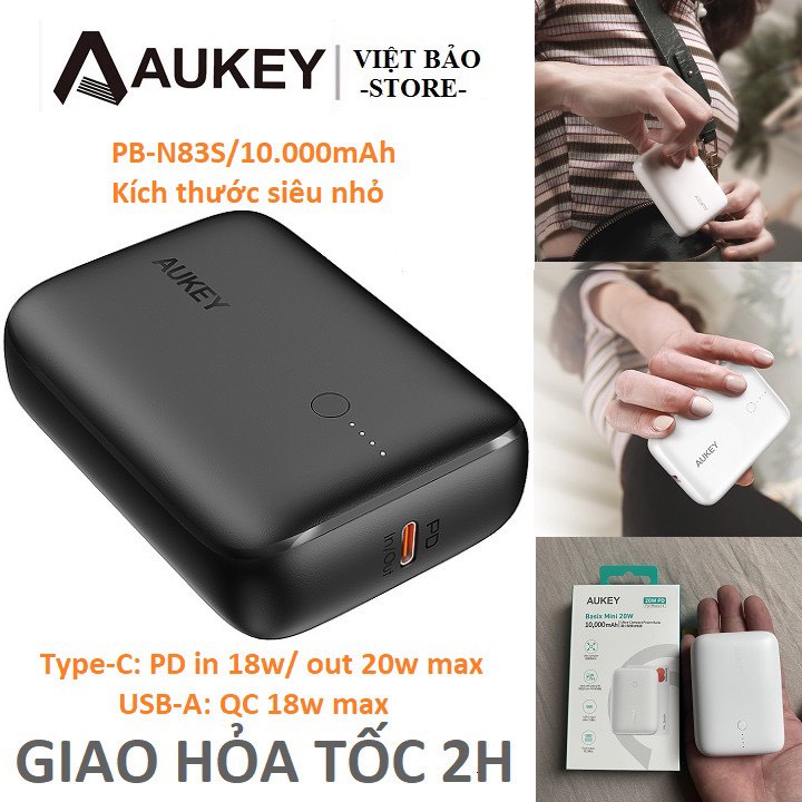 Pin dự phòng siêu nhỏ 10000mAh Aukey Basix Mini PB-N83S,PD3.0 20w