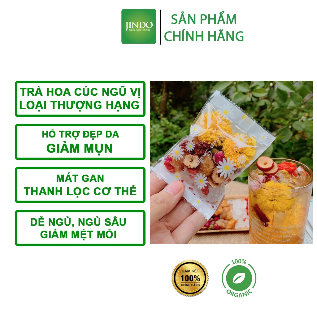 Trà hoa cúc ngũ vị Thảo dược xanh số 1 JINDO thượng hạng 12g tác dụng giúp đẹp da, tốt cho sức khỏe