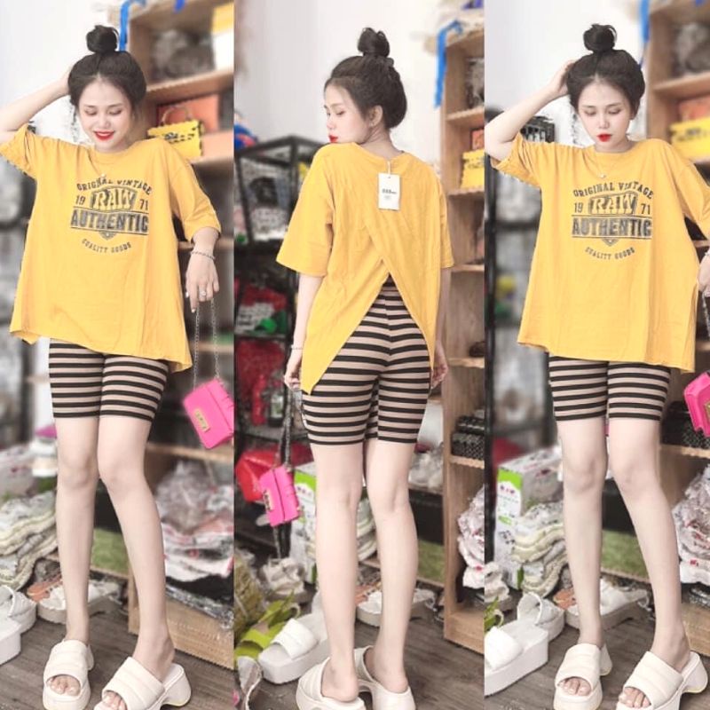 Đồ Bộ Nữ Áo Chéo Lưng Bigsize ESHOP DB89 – Quần Lửng Ngố Thun Gân Có Túi Mặc Nhà Đi Chơi Ngủ Cute