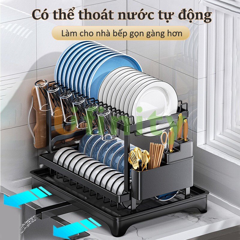 Lifinity Kệ Bát Đĩa Gấp Gọn-Kệ Nhà Bếp Đa Năng, Không Cần Lắp Ráp，Ống Thoát Nước Của Khay Nước Xoay 360°