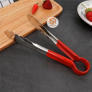 Kẹp Inox Chuôi Đỏ Gắp Thức Ăn, Đồ Nướng, Chiên Rán - Dụng Cụ Gắp Đồ Nóng Cam Homeware