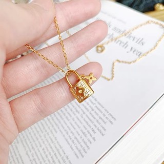 Dây chuyền titan ổ khoá hoa văn đính đá nhỏ xinh không gỉ