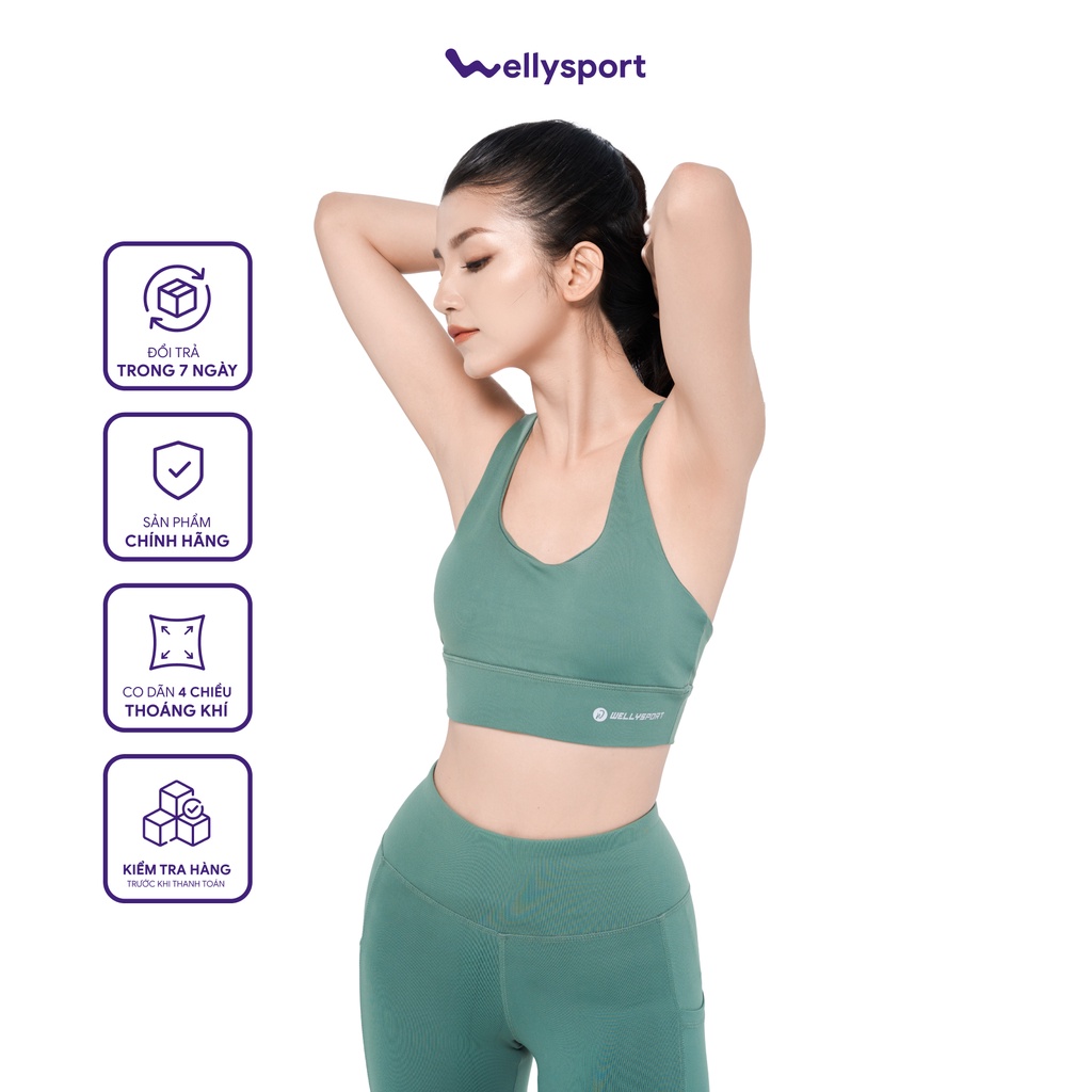 Bộ đồ tập yoga Nữ, Gym Welly Sport, áo bra 2 dây kèm mút đệm siêu nâng ngực, màu xanh Cyan Green, Mã BTN02