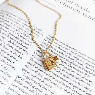 Dây chuyền titan ổ khoá hoa văn đính đá nhỏ xinh không gỉ