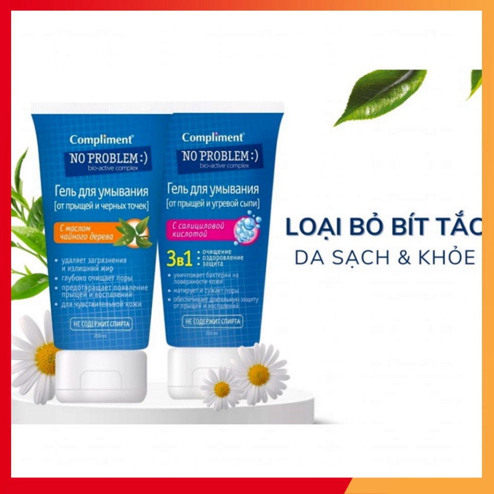 (Chính Hãng) Gel Rửa Mặt Xóa Mụn Và Thu Nhỏ Lỗ Chân Lông Compliment No Problem Nga - 1 Tuýp