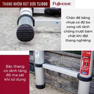 Thang nhôm đơn rút gọn, nhập khẩu FUJIHOME TLI500 cao 5m - Hợp kim nhôm cao cấp - Bảo hành 24 tháng