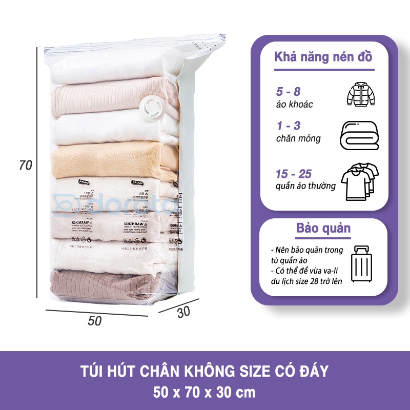 Túi đựng quần áo hút chân không DOROTA không cần dùng bơm tái sử dụng chống nước chống mốc 50x70x30cm FL573