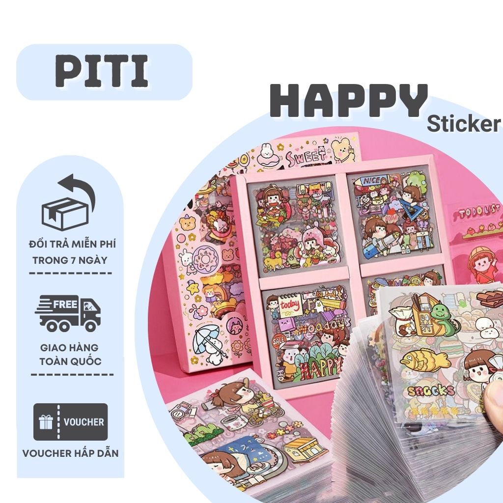 Hộp 100 tấm sticker PITI cute trang trí bình giữ nhiệt | Shopee Việt Nam