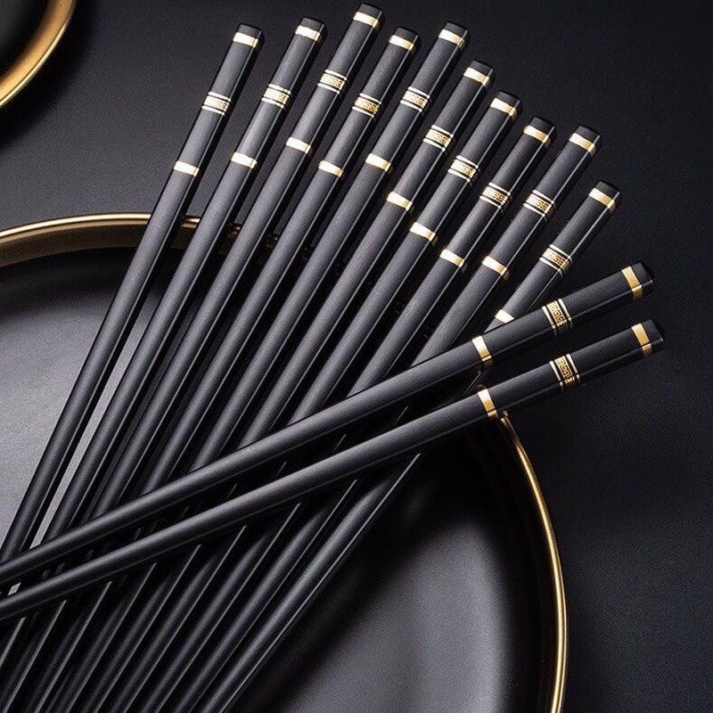 10 đôi Đũa Nhật Bản Đen  Xịn kháng khuẩn Cao Cấp Viền Gold Sang Trọng