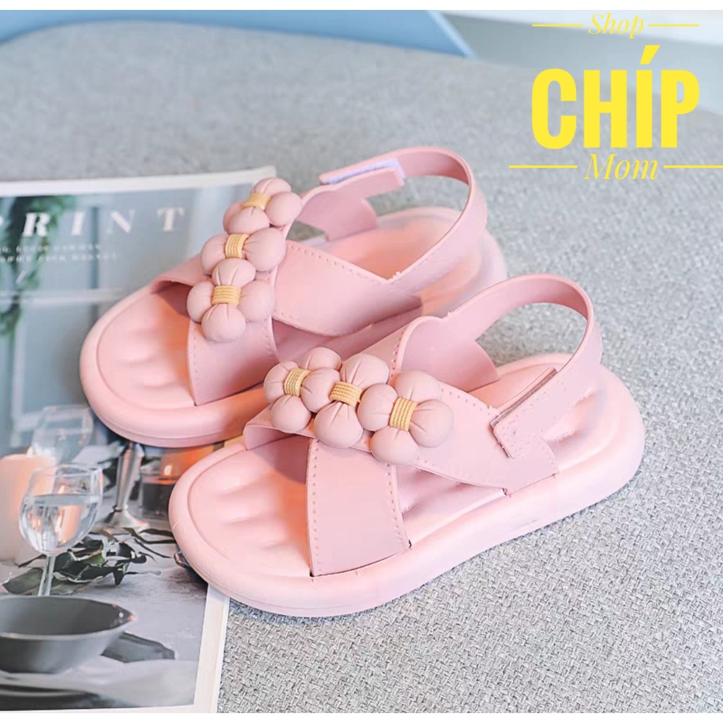 sandal be gái dép quai hậu PVC êm chân cho bé đi học đi chơi có quai dán hoa siêu điệu mẫu mới nhất 1638 ( ảnh thật )