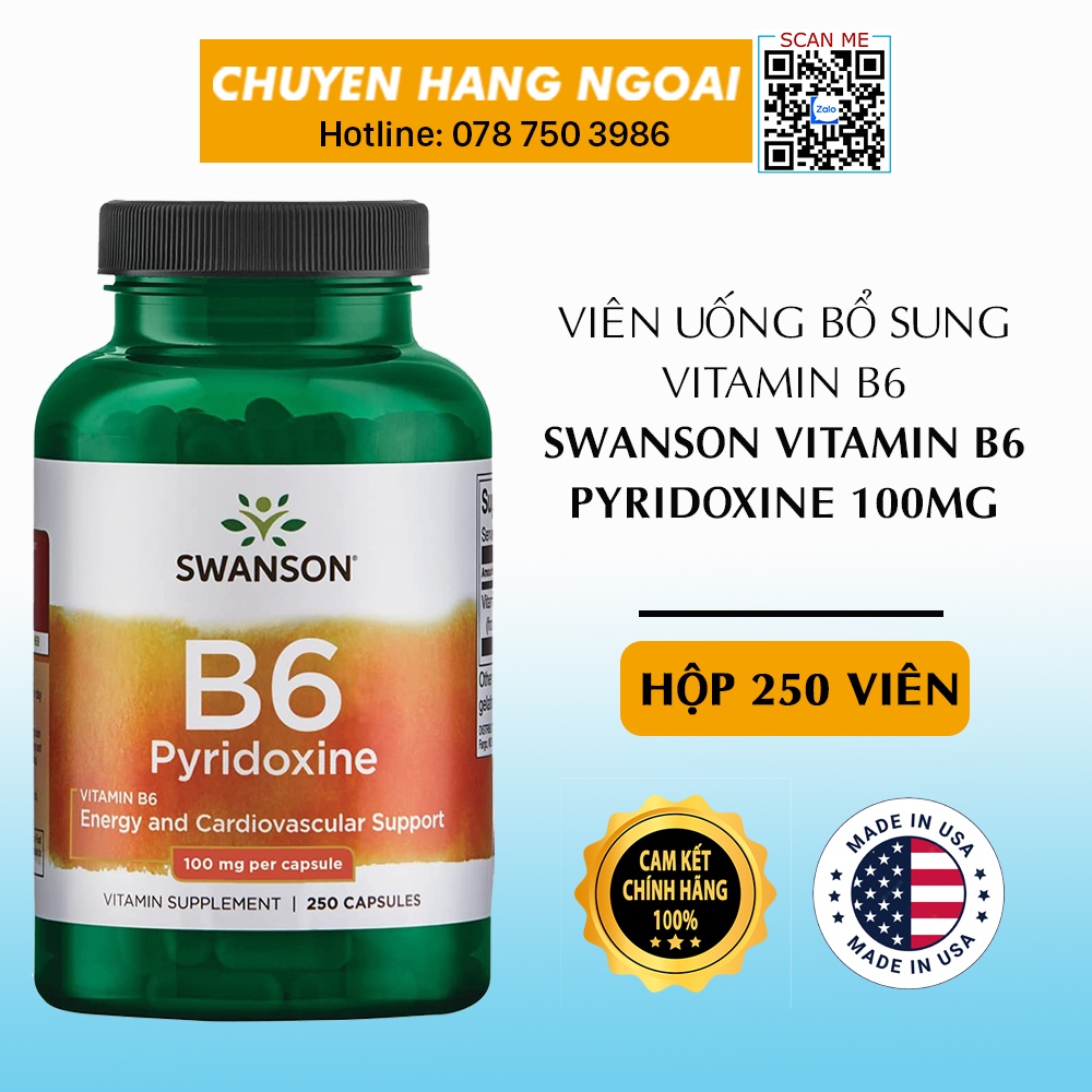 Viên Uống Hỗ Trợ Tim Mạch, Chuyển Hóa Năng Lượng Swanson Vitamin B6 ...