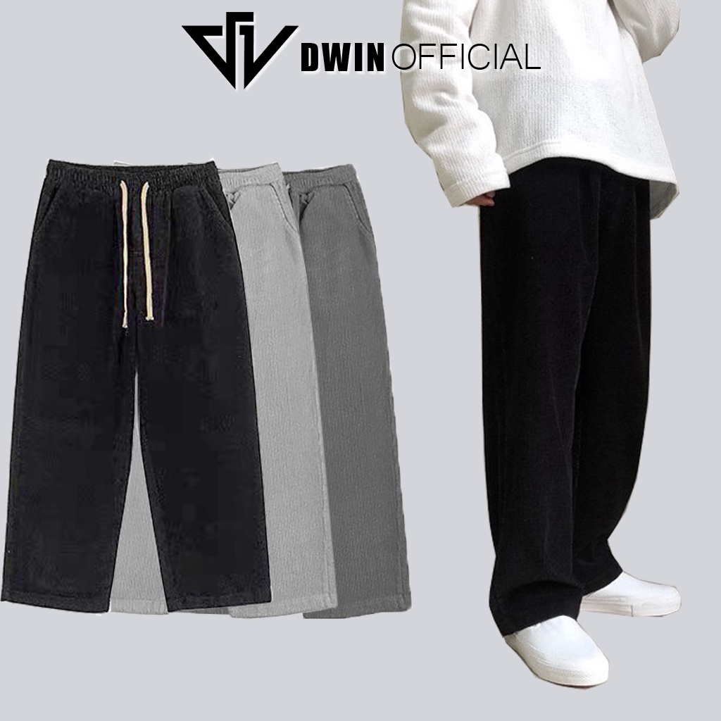 Quần nhung tăm dài ống rộng suông baggy Nam Nữ basic Unisex Dwin