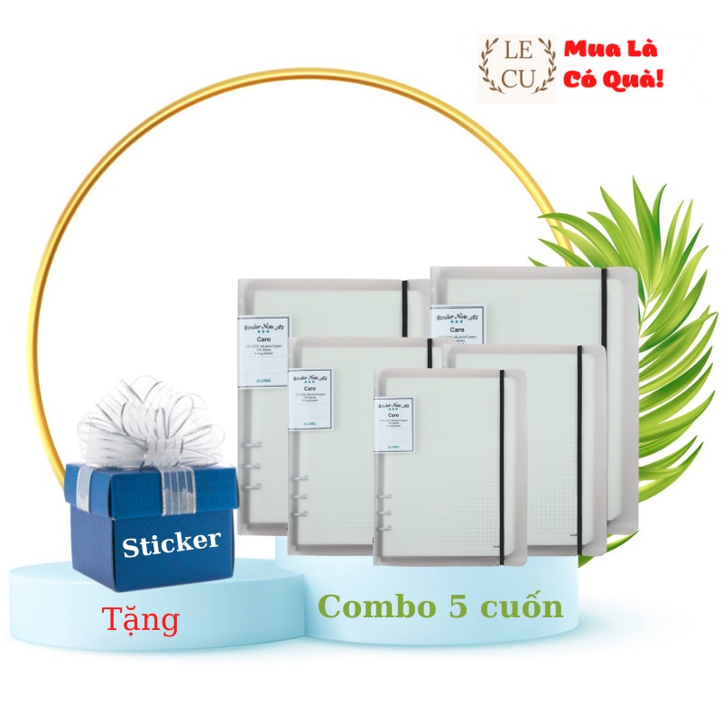 [Combo 5 cuốn - Tặng kèm Sticker] Sổ Caro kẹp còng sắt A5 100 tờ (200 ...