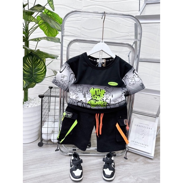 (Hàng Quảng Châu) Bộ đồ bé trai 28-45kg-quần áo trẻ em size đại mùa hè gấu2226 ẢNH THẬT CLIP THẬT