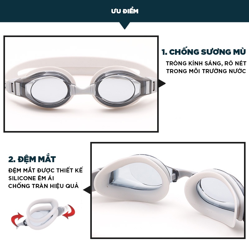 Ảnh Kiếng Bơi (Kính Bơi tặng kèm bộ kit bịt tai) Người Lớn Chống UV Chống Sương Dây Đeo SiliconeCleacco SG1670 BORO SPORT 1