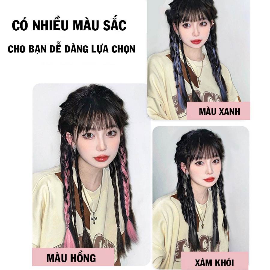 Giá 2 bên, Tóc Giả Thắt Bím Dây Buộc Tóc Tết Cá Tính kèm Light