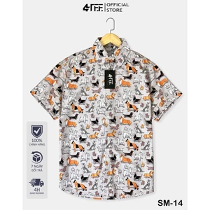 Áo Sơ Mi Tay Ngắn SM-14 In Họa Tiết Thời Trang Mùa Hè, Mát Mẻ, Thoải Mái