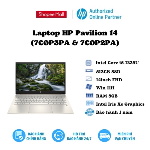[Mã ELHP2TR5 giảm 12% đơn 18TR] Laptop HP Pavilion 14 Warm Gold I5-1235U(upto 4.4Ghz,12MB)RAM 8GB/512GB SSD 14