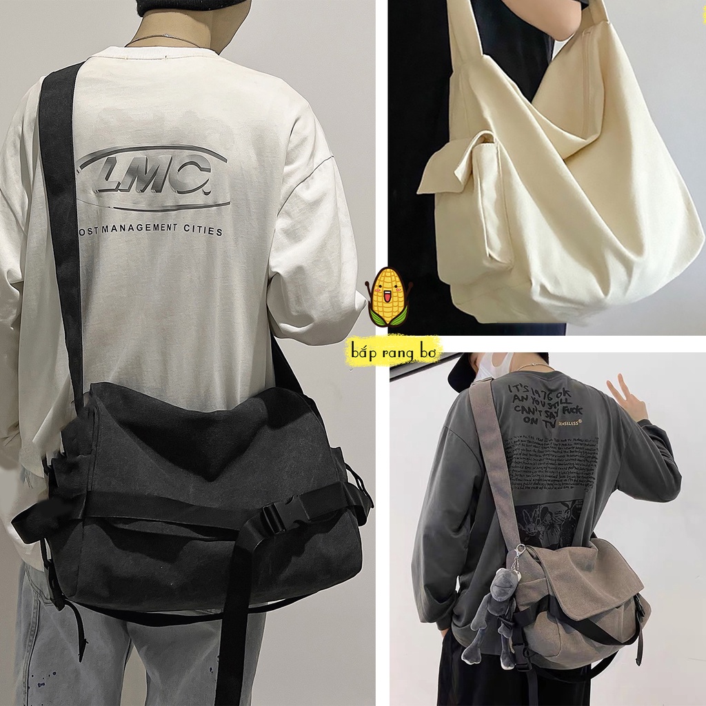 Túi đeo chéo vải canvas tote nam nữ unisex đựng sách a4 túi vải đi học ...