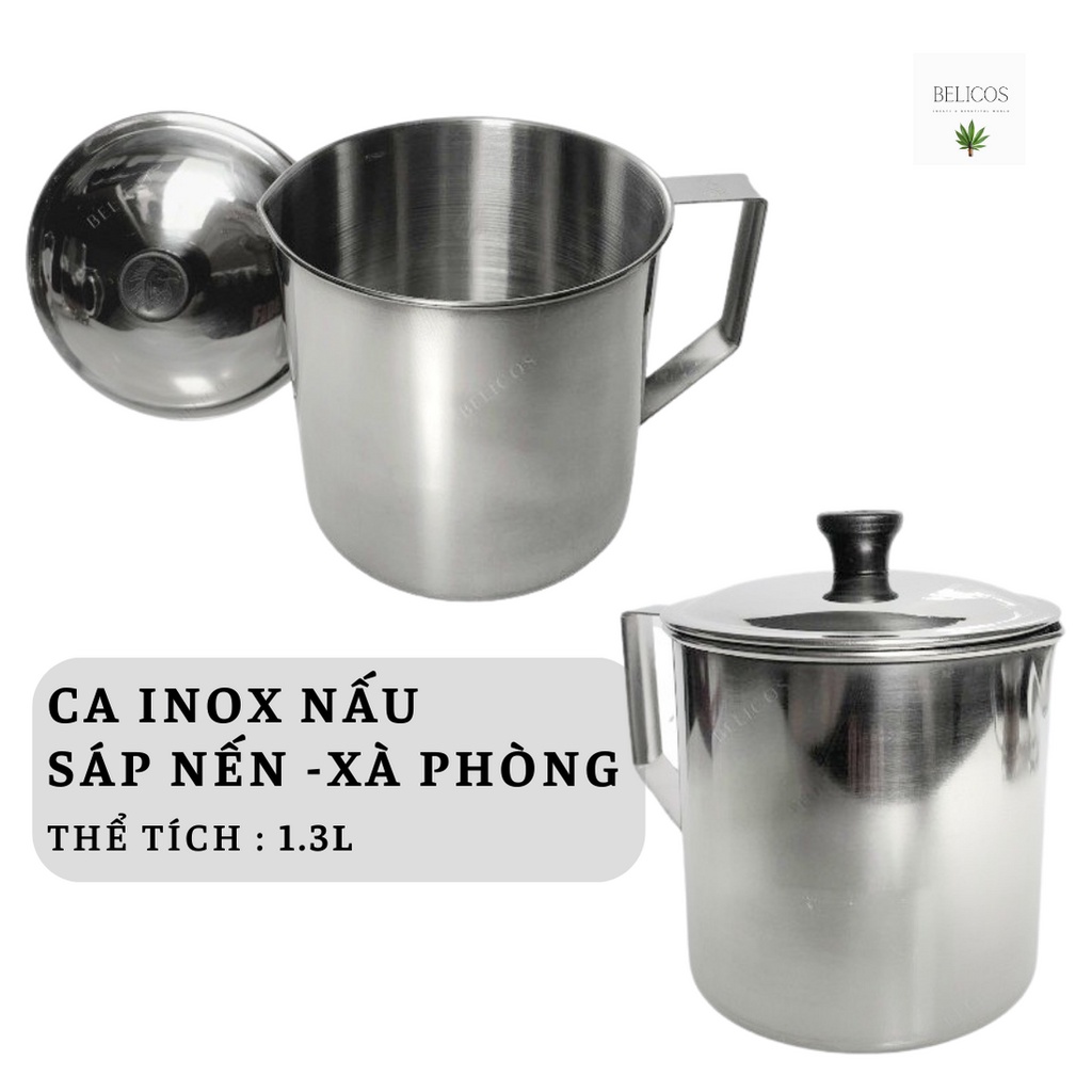Ca Inox Nấu Nến, Xà Phòng 1,3L chất lượng cao ( Dụng cụ làm nến có nắp ...