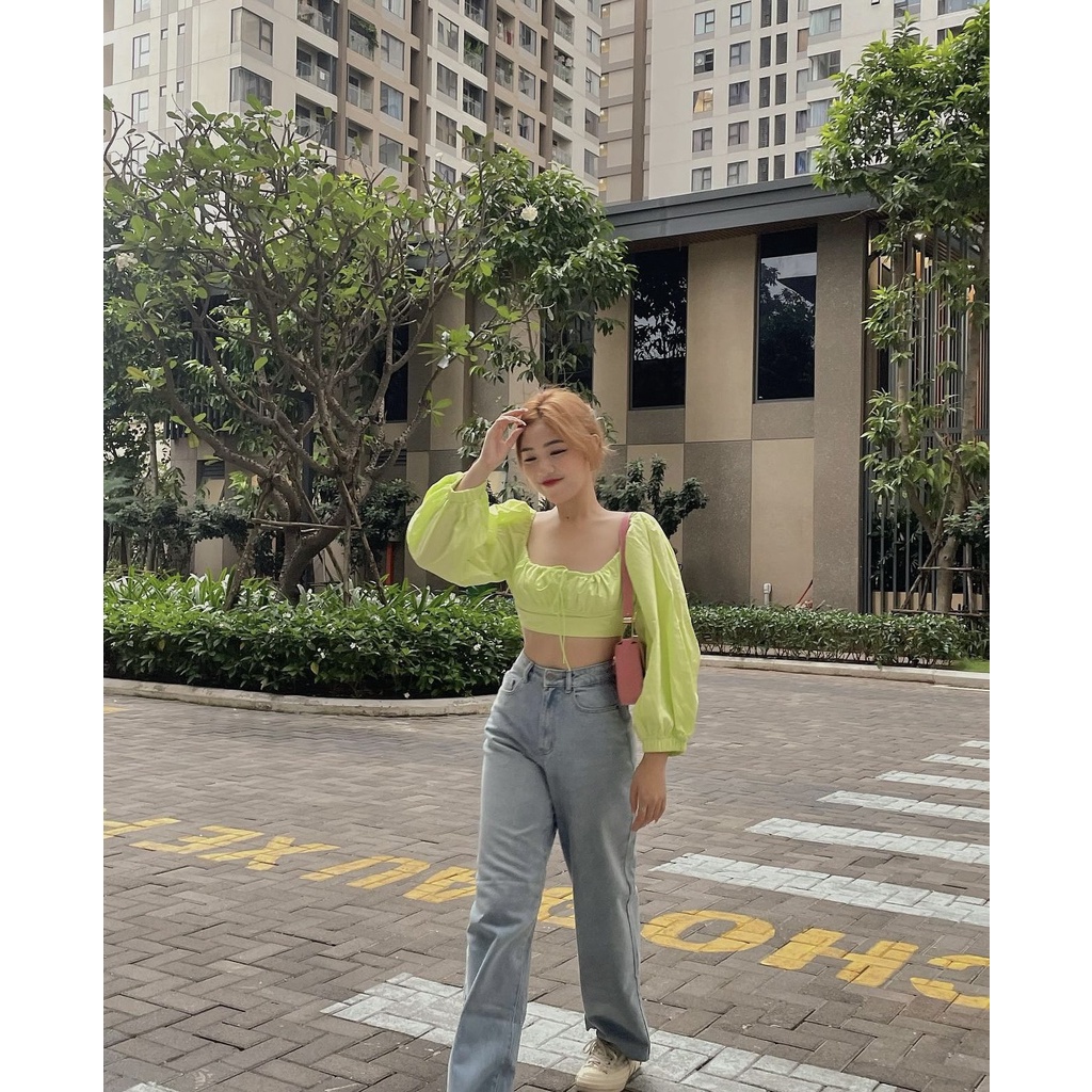 Áo kiểu GEM BOUTIQUE tay dài hở lưng sau nhấn ngực xinh xắn - Polin top