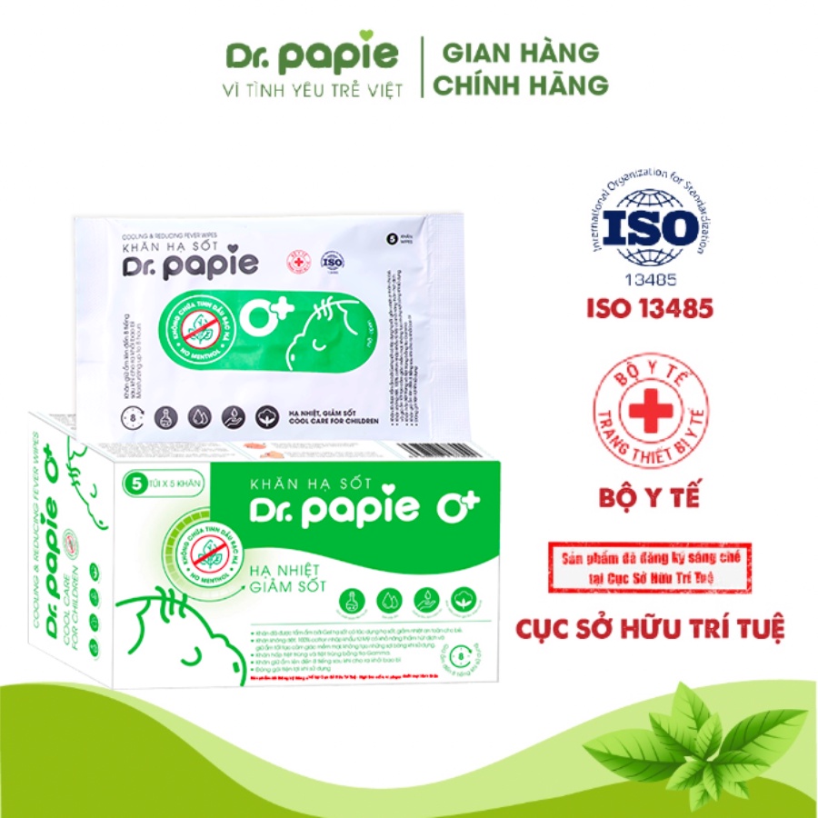 [QUÀ TẶNG KHÔNG BÁN] Gói 5 Khăn Hạ Sốt Dr Papie Thải Nhiệt Hạ Sốt Chuẩn Nhi Khoa, Ngăn Ngừa Co Giật Cho Bé