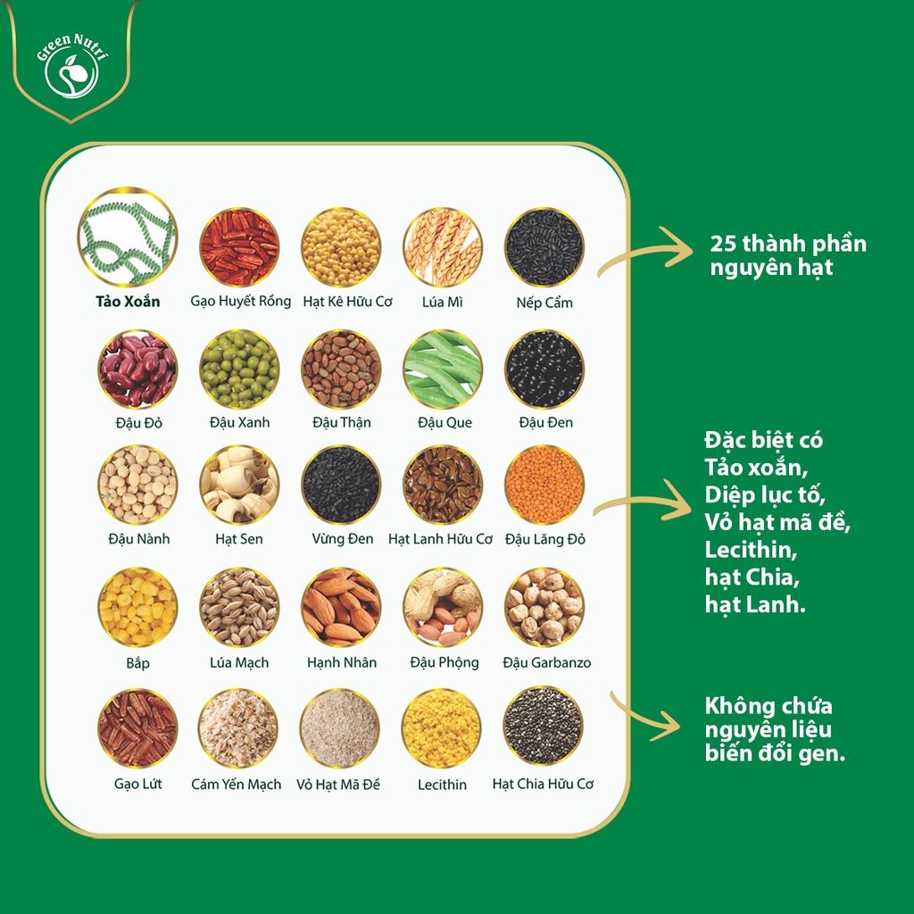 Combo 2 hộp Sữa Hạt Ngũ Cốc Dinh Dưỡng 25 Green Nutri hộp 750gram chính hãng