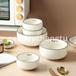 Bộ Chén Đĩa Sứ Sọc Nổi Viền Đen Cao Cấp Tối Giản Sang Trọng Chịu Nhiệt Bền Đẹp CBG02