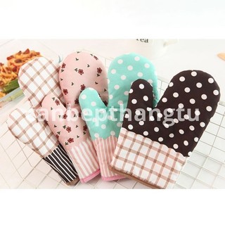 Găng tay lò nướng làm bếp vãi cotton mềm mịn chịu nhiệt tốt chống trượt 26x17cm GTB01