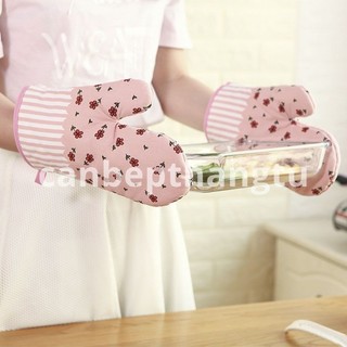 Găng tay lò nướng làm bếp vãi cotton mềm mịn chịu nhiệt tốt chống trượt 26x17cm GTB01