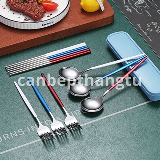 Bộ muỗng đũa cá nhân muỗng đũa inox cao cấp không gỉ hộp đựng có ngăn HMD