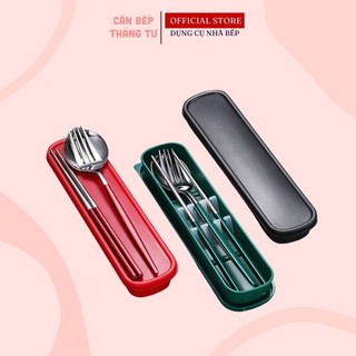 Bộ muỗng đũa cá nhân muỗng đũa inox cao cấp không gỉ hộp đựng có ngăn HMD
