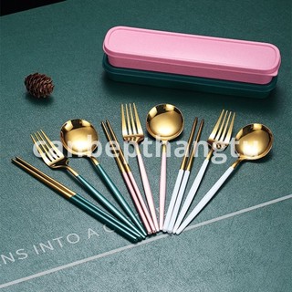 Bộ muỗng đũa cá nhân muỗng đũa inox cao cấp không gỉ hộp đựng có ngăn HMD
