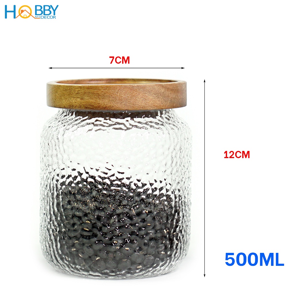 Hủ đựng gia vị thủy tinh nắp gỗ HOBBY Home Decor HTL1 nắp kín 3 size