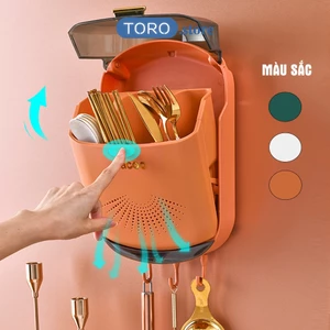 Hộp đựng đũa muỗng TORO có nắp đậy gắn tường chống bụi tích hợp móc treo