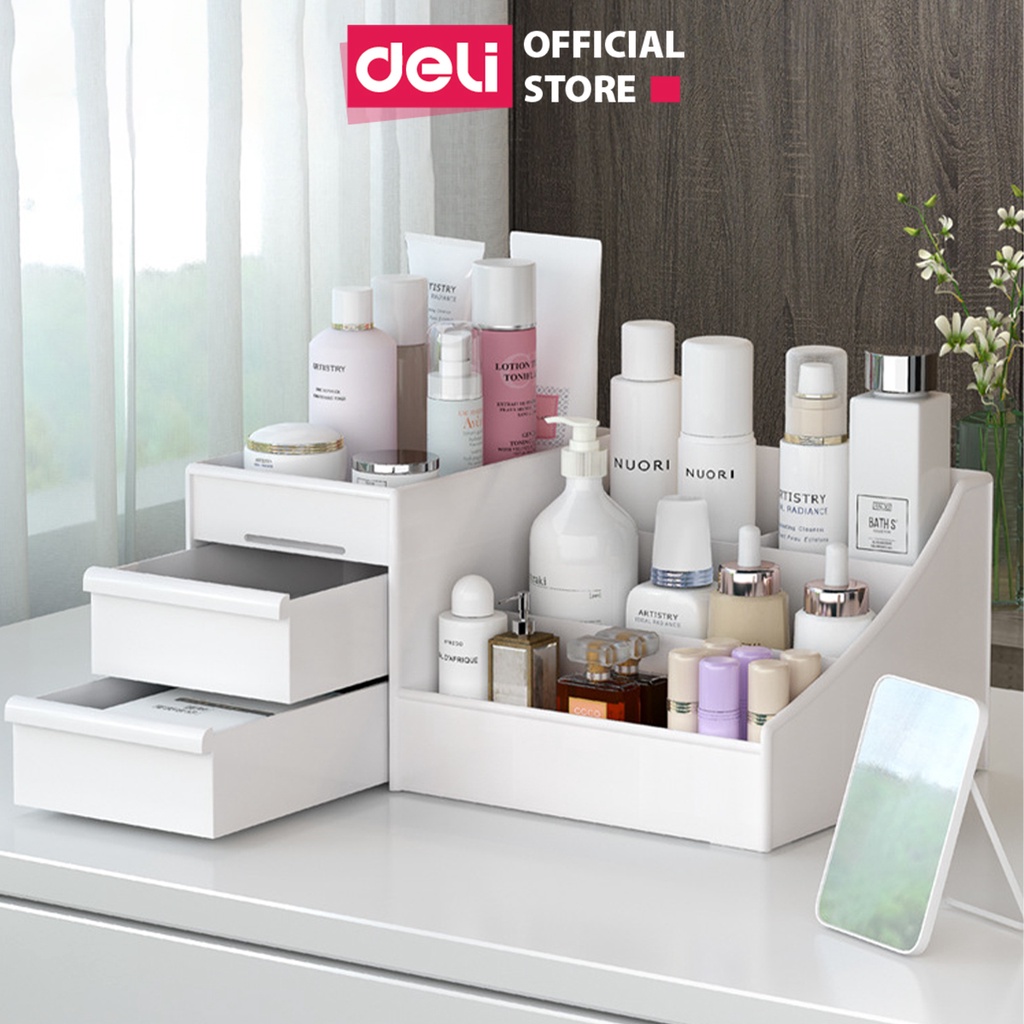 Kệ Đựng Mỹ Phẩm Nhựa Dày Nhiều Tầng Để Bàn Deli, Khay Đựng Đồ Trang Điểm Đa Năng Có Hộp Ngăn Kéo Tiện Lợi