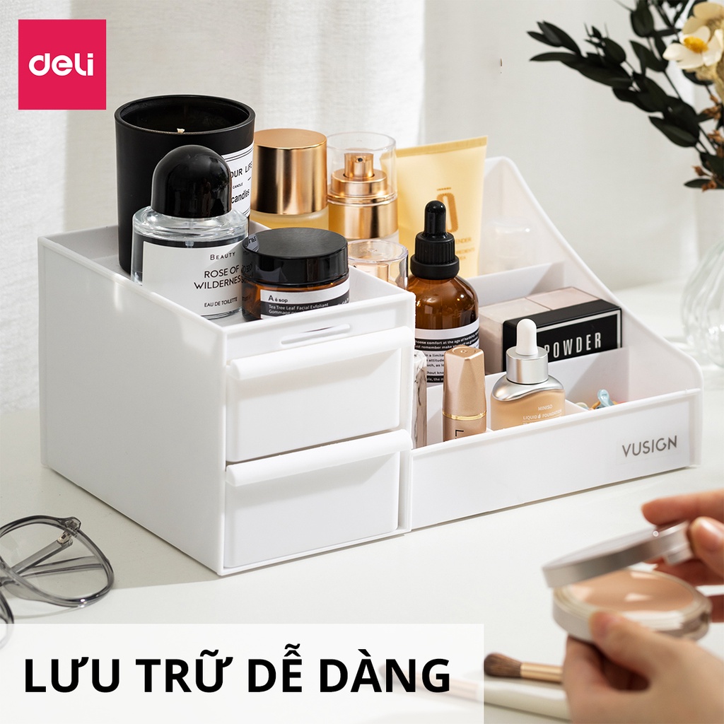 Kệ Đựng Mỹ Phẩm Nhựa Dày Nhiều Tầng Để Bàn Deli, Khay Đựng Đồ Trang Điểm Đa Năng Có Hộp Ngăn Kéo Tiện Lợi