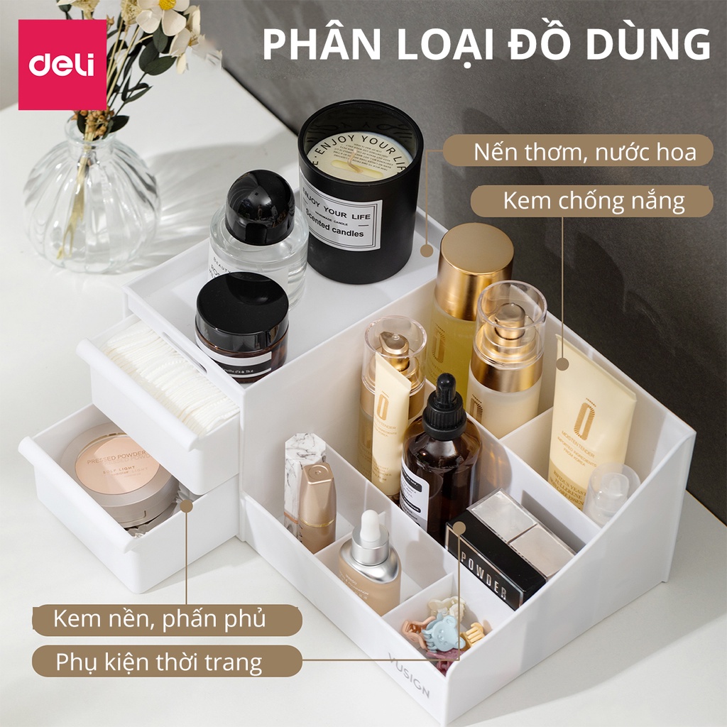 Kệ Đựng Mỹ Phẩm Nhựa Dày Nhiều Tầng Để Bàn Deli, Khay Đựng Đồ Trang Điểm Đa Năng Có Hộp Ngăn Kéo Tiện Lợi