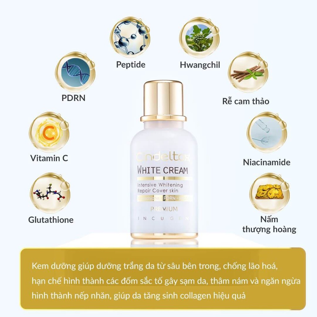 Kem dưỡng trắng da Cindel Tox White Cream Incuheal dưỡng, phục hồi da Hàn Quốc 50ml - PhuongAnHouse