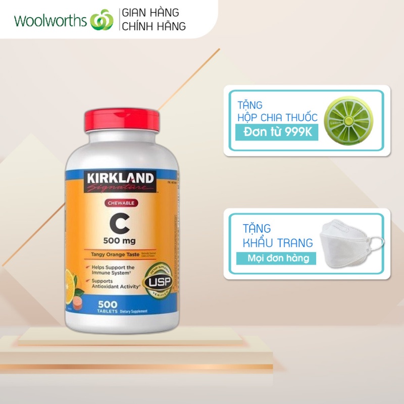 Viên nhai bổ sung vitamin C Kirkland Signature Vitamin C 500mg giúp