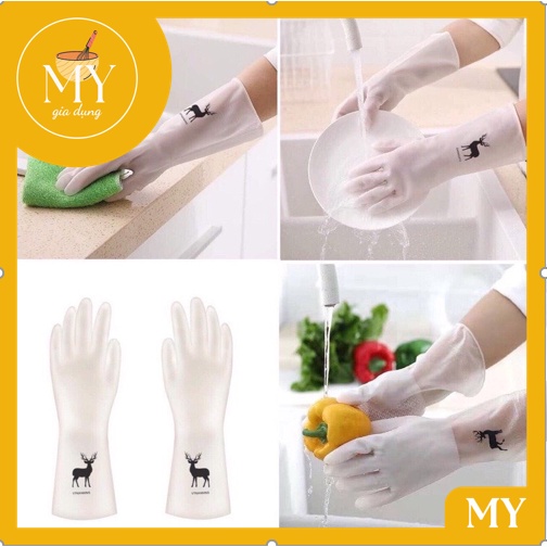 Găng Tay Cao Su Silicon Hình Hươu Siêu Dai Trong Suốt Không Mùi -Đôi Bao Tay Rửa Chén