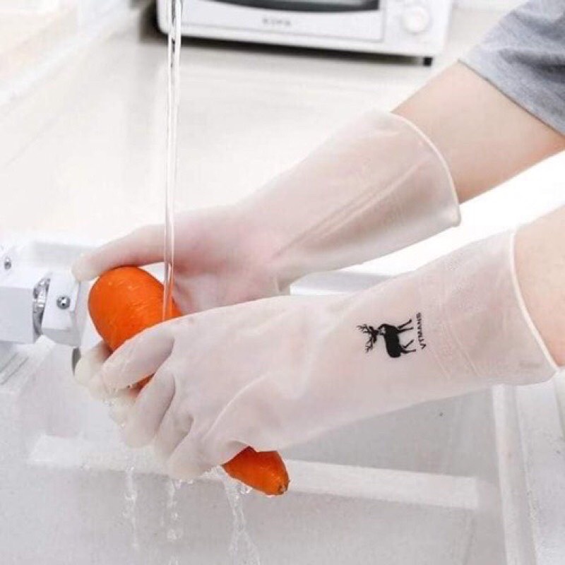 Găng Tay Cao Su Silicon Hình Hươu Siêu Dai Trong Suốt Không Mùi -Đôi Bao Tay Rửa Chén